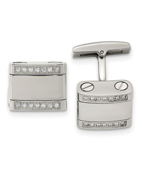 Stainless Steel Polished CZ Rounded Square Cufflinks