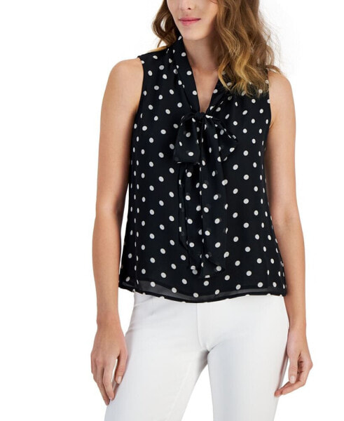 Polka-Dot Tie-Neck Blouse, Created for Macy's