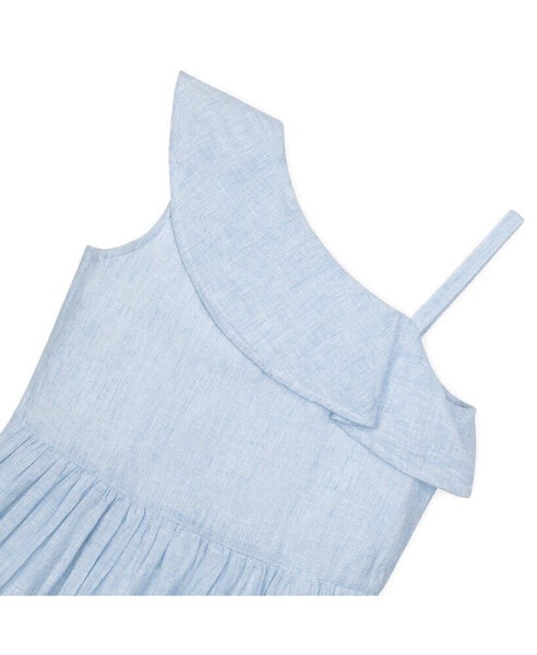 Girls' Linen One Shoulder Flounce Dress with Ruffle Hem, Infant