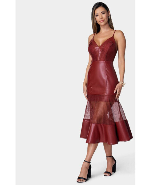 Women's Mesh And Faux Leather Dress