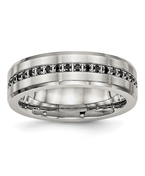 Stainless Steel Brushed and Polished Black CZ 6.5mm Band Ring