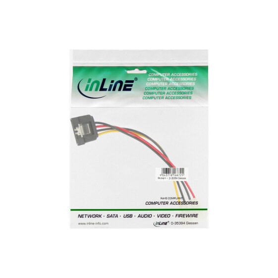 InLine SATA Power Adapter Cable 4pin Molex / 15pin SATA with latch 0.30m