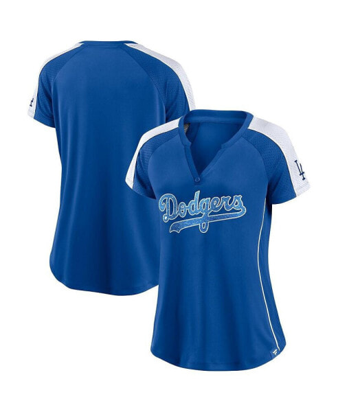 Women's Royal and White Los Angeles Dodgers True Classic League Diva Pinstripe Raglan V-Neck T-shirt