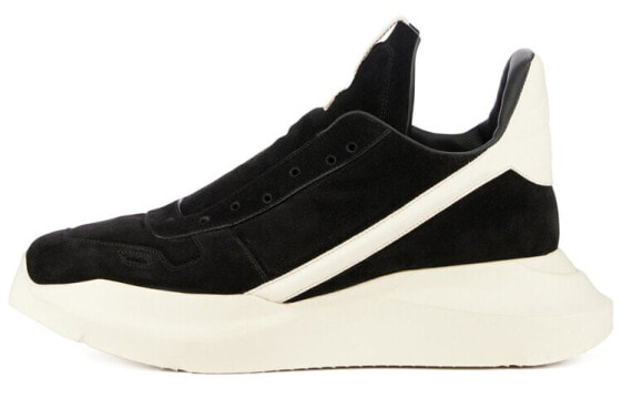 RICK OWENS/RO Geth 牛皮 斜边侧条纹 运动休闲鞋 黑白色 / Тапочки RICK OWENSRO Geth RU01C4814LVSLPO-911