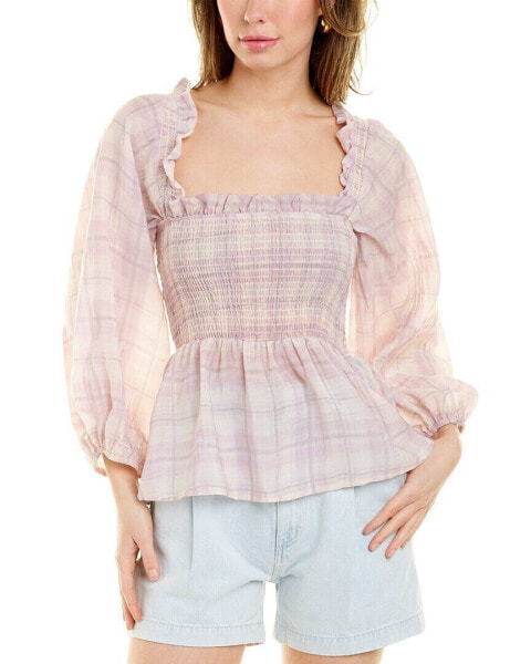 70/21 Smocked Babydoll Blouse Women's Purple S