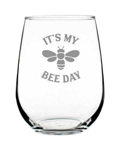 Bee Day Happy Birthday Gifts Stem Less Wine Glass, 17 oz