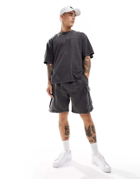 ONLY & SONS cargo sweat short co-ord in washed grey