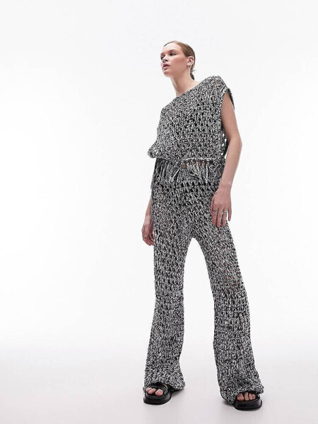 Topshop knitted beach trousers in monochrome