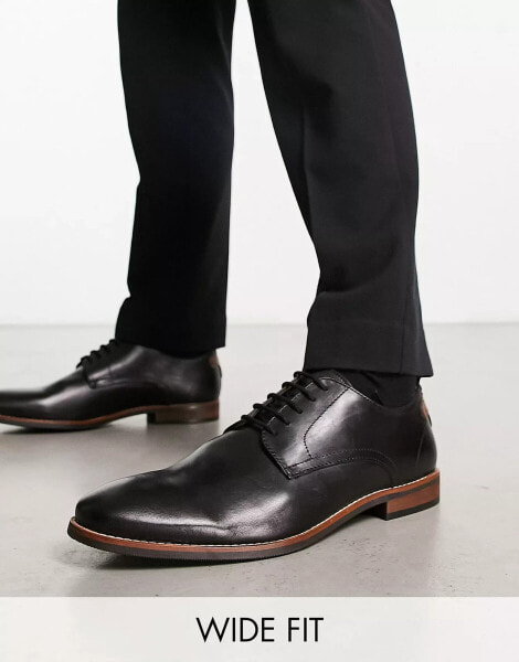 Dune London Wide Fit Striver lace up derby shoes in black leather