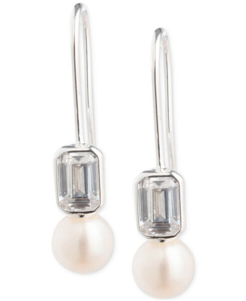 Freshwater Pearl (6mm) & Cubic Zirconia Drop Earrings in Sterling Silver