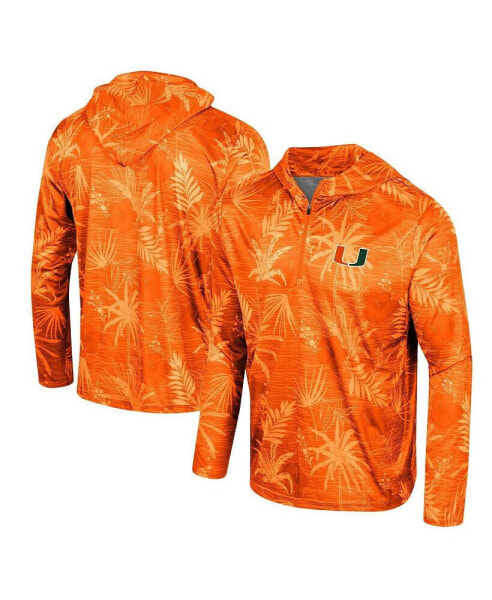 Men's Orange Miami Hurricanes Palms Printed Lightweight Quarter-Zip Hooded Top