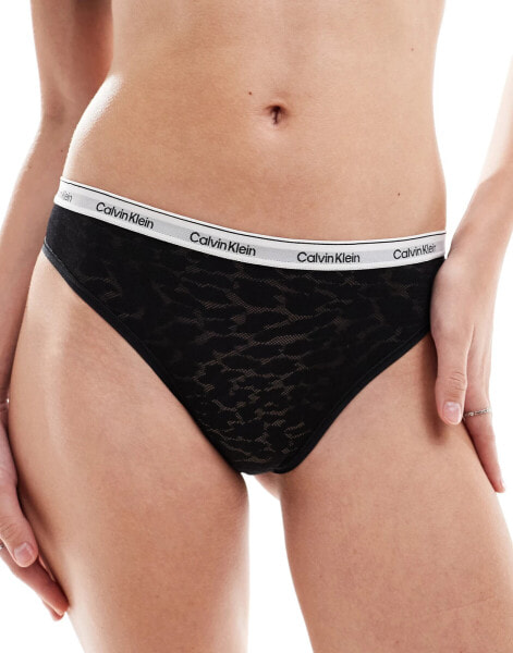 Calvin Klein modern logo lace brazilian brief in black