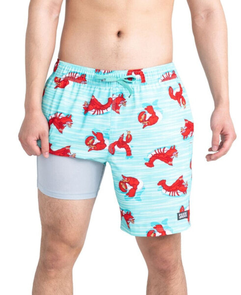 Men's Oh Buoy 2N1 Lobster Print Volley 7" Swim Shorts