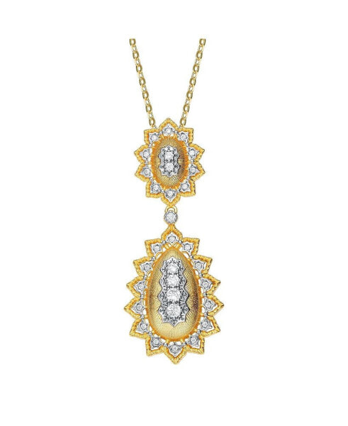 White Gold and 14K Gold Plated Cubic Zirconia Sunny Array Pendant Necklace