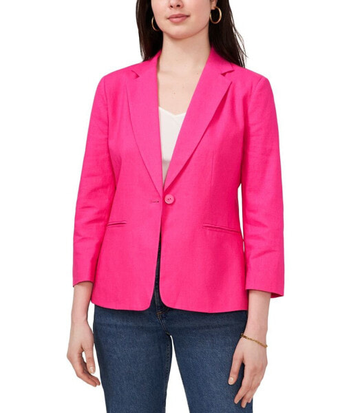 Women's Linen-Blend 3/4 Sleeve Single-Button Blazer