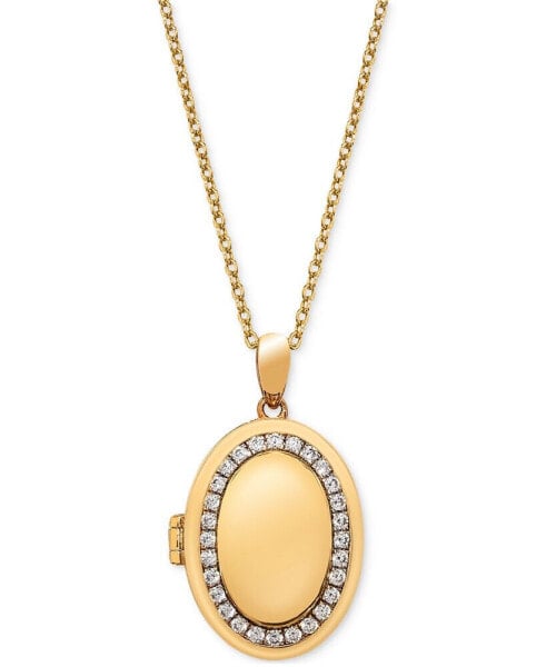 Macy's diamond Halo Oval Locket 18" Pendant Necklace (1/3 ct. t.w.) in 14K Gold-Plated Sterling Silver