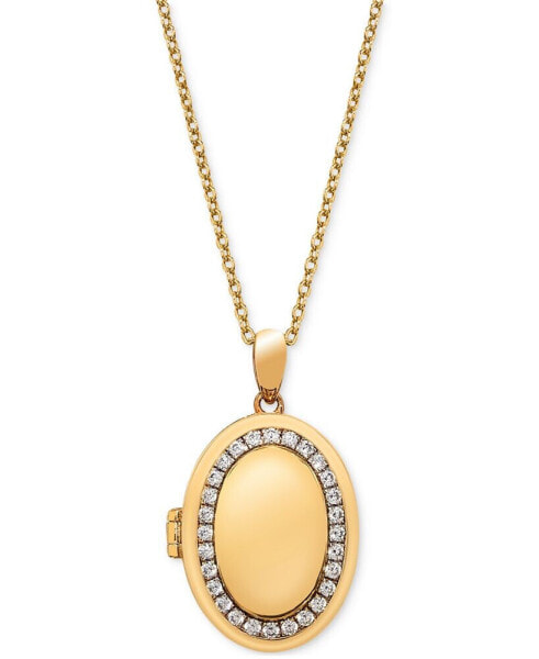 Macy's diamond Halo Oval Locket 18" Pendant Necklace (1/3 ct. t.w.) in 14K Gold-Plated Sterling Silver