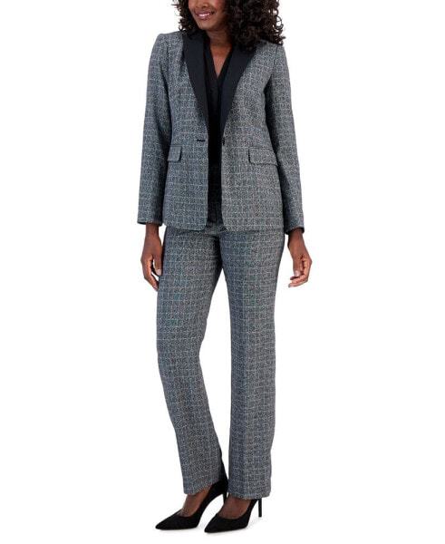 Women's Plaid One-Button Contrast-Collar Pantsuit, Regular & Petite Sizes