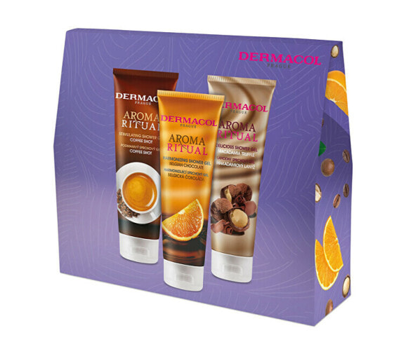 Набор душевых гелей Dermacol Mix II 250 мл - Aroma Ritual Macadamia truffle, Belgian Chocolate with Orange, Aroma Ritual Coffee Shot