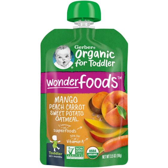 Gerber, Organic Mango, Peach, Carrot, Sweet Potato, Oatmeal, Toddler, 12+ Months, 3.5 oz (99 g)