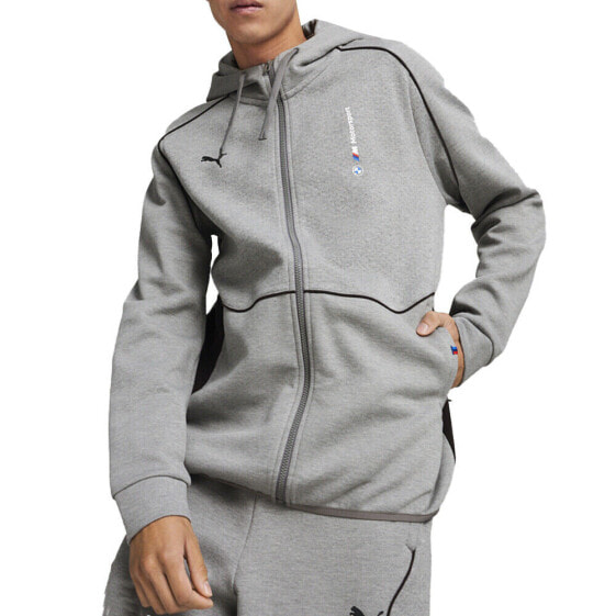 Puma Bmw Mms Logo Cotton Full Zip Hoodie Mens Grey Casual Athletic Outerwear 624