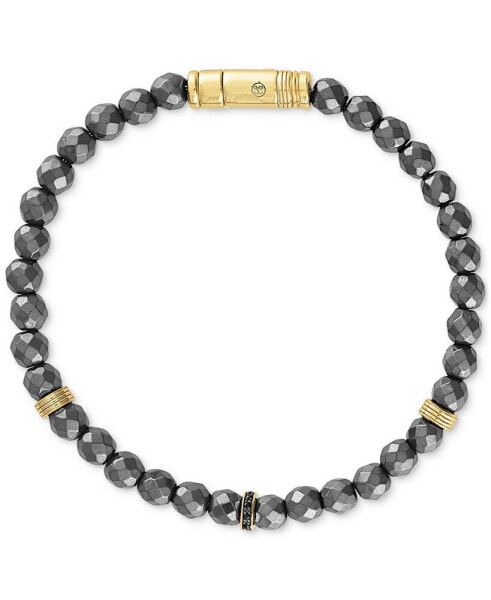 Hematite Bead & Black Diamond Bracelet (1/20 ct. t.w.) in 14k Gold-Plated Sterling Silver, Created for Macy's