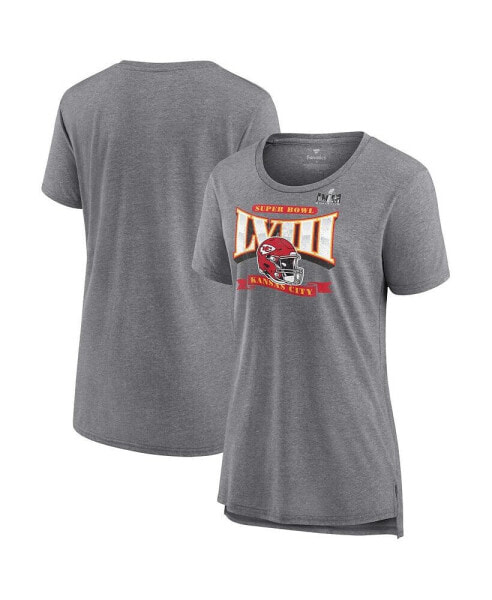 Women's Heather Gray Kansas City Chiefs Super Bowl LVIII Our Pastime Tri-Blend Scoop Neck T-shirt