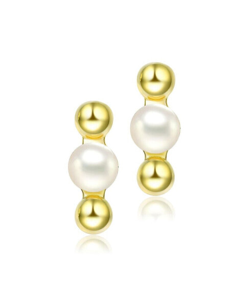 Sterling Silver with Gold Plated and 5.5MM freshwater Pearls Ball Earrings