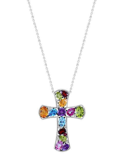 EFFY Collection eFFY® Multi-Gemstone Cross 18" Pendant Necklace (9-3/4 ct. t.w.) in Sterling Silver