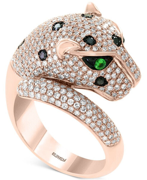 EFFY® Black & White Diamond (1-1/2 ct. t.w.) & Tsavorite (1/20 ct. t.w.) Signature Panther Ring in 14k Rose Gold