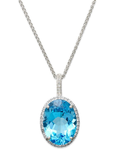 Macy's blue Topaz (20 ct. t.w.) and White Topaz (3/8 ct. t.w.) Large Oval Pendant Necklace in Sterling Silver