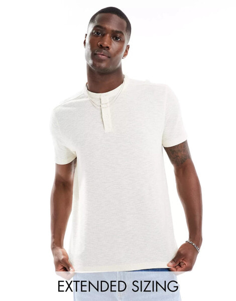 ASOS DESIGN linen look henley t-shirt in ecru