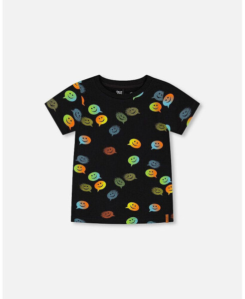 Boy Organic Cotton T-Shirt With Allover Print Black - Toddler|Child
