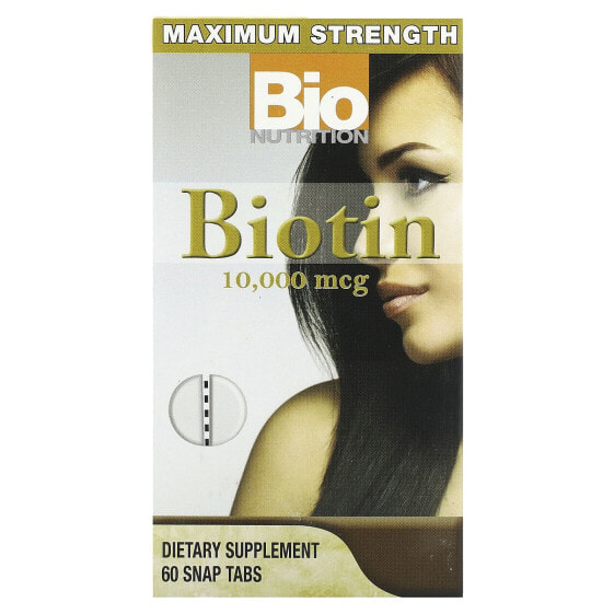 Biotin, Maximum Strength, 10,000 mcg, 60 Snap Tabs