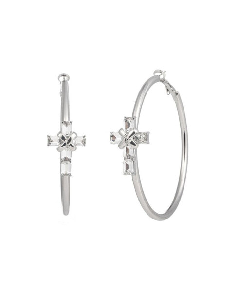 Pave Cross Hoop Earring