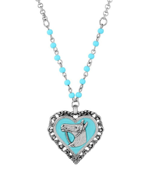 Acrylic Turquoise Bead Horse Head Heart Necklace