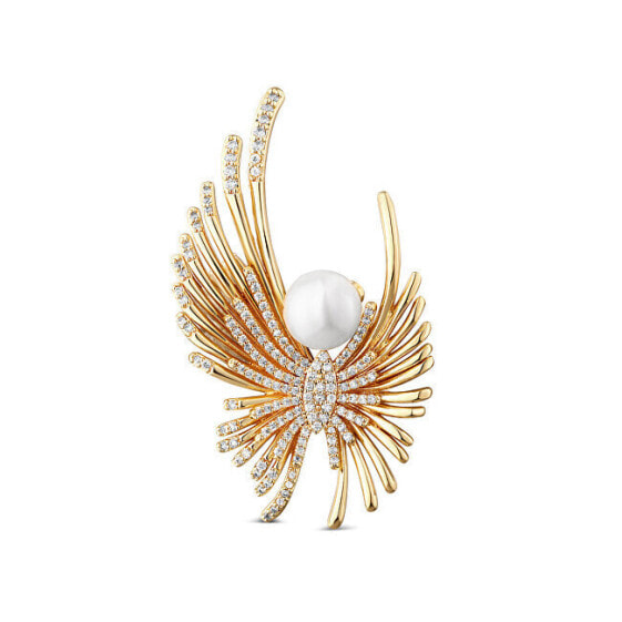 Gold-plated angel brooch with pearl and crystals JL0822