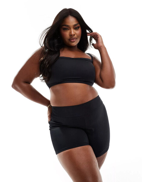 ASOS DESIGN Curve Maya mix and match deep band booty short bikini bottom in black