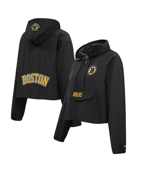 Women's Black Boston Bruins Classic Cropped Half-Zip Wind Jacket