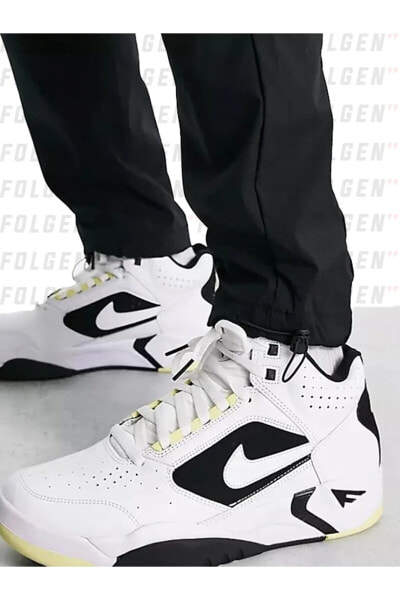 Air Flight Lite Mid Leather Sneakers in White Unisex Beyaz Deri Bağcıklı Basketbol Ayakkabısı