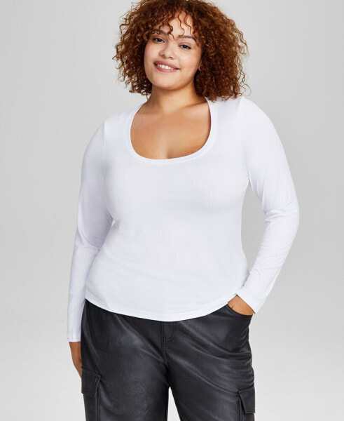 Trendy Plus Size Scoop-Neck Long-Sleeve Jersey Top, Created for Macy's