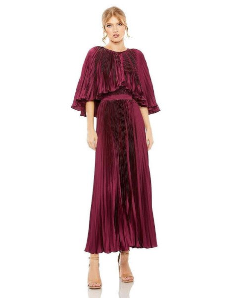 Women's Pleated Caplet T-Length Gown Dress