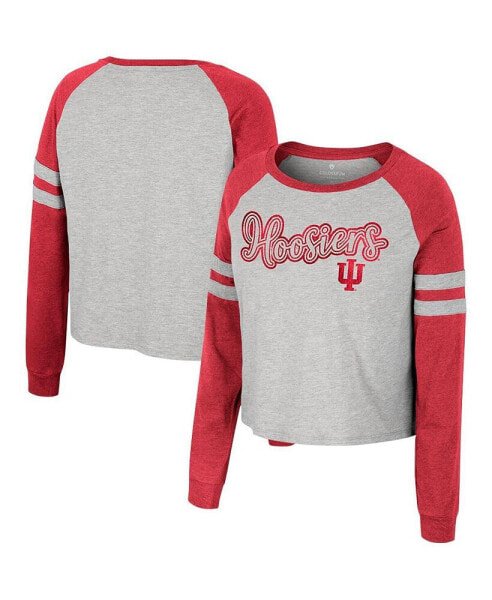 Футболка укороченная Colosseum женская Indiana Hoosiers серого цвета в стиле Raglan I'm Gliding Here