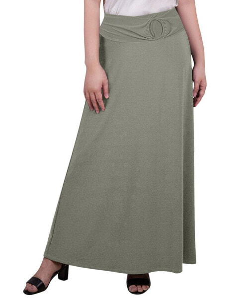 Women's Maxi A-Line Skirt with Front Faux Belt and Ring Detail