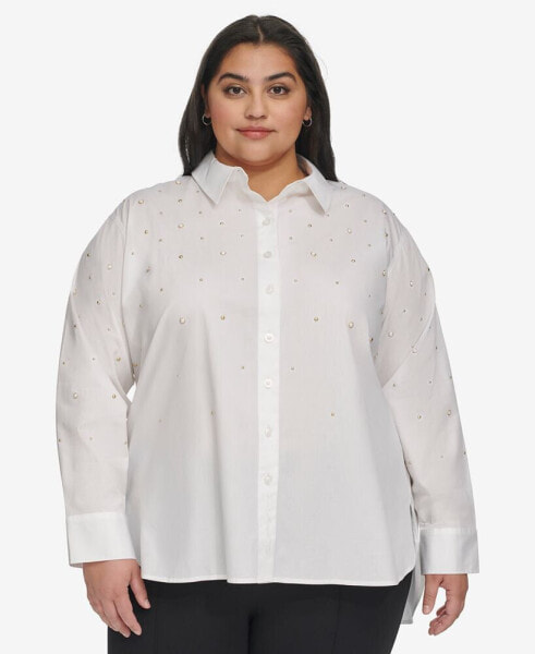 Блузка с имитацией жемчуга KARL LAGERFELD PARIS plus Size, First@Macy’s
