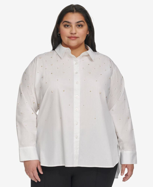 Plus Size Imitation Pearl Blouse, First@Macy’s