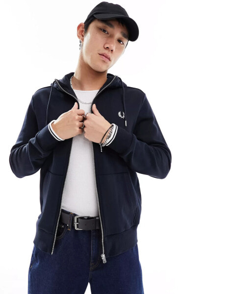 Fred Perry zip through hoodie in Navy