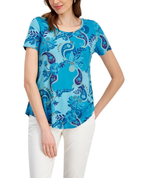Women's Printed Short-Sleeve Scoop-Neck Top, Created for Macy's