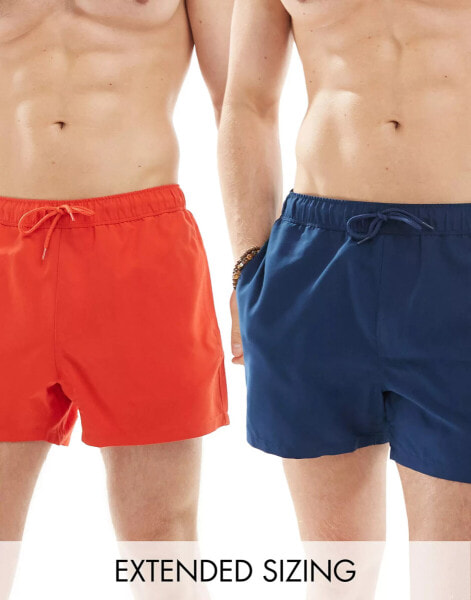 ASOS DESIGN 2 pack swim shorts in short length in navy/red