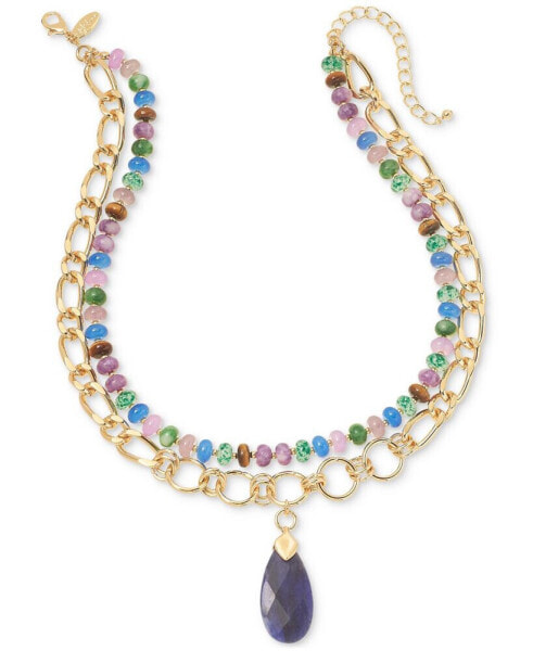 Gold-Tone Multicolor Bead Two-Row Pendant Necklace, 20" + 3" extender, Created for Macy's